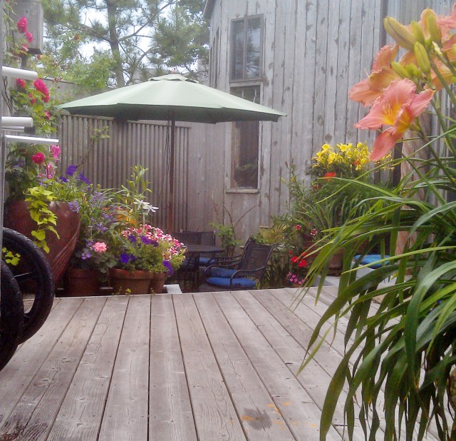 Another shot for perspective, looking across the entry deck to the patio area.