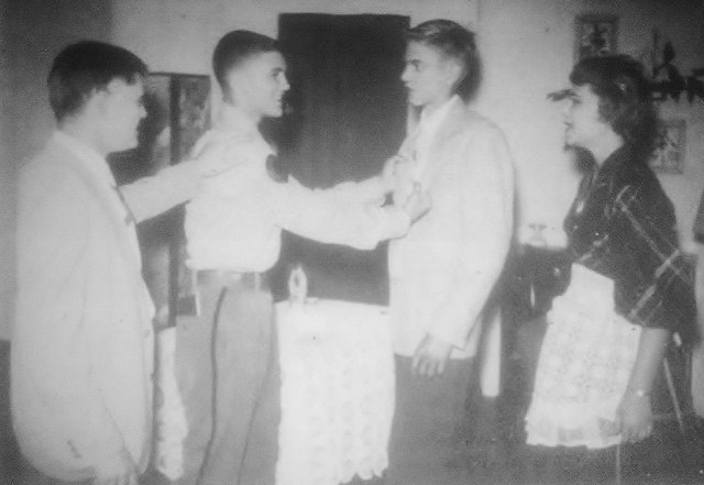 Randy (the tall one) gets his first taste of applause as the star of his Junior Class Play, "Father Knows Best"